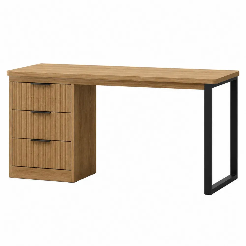 Escritorio de oficina MDF con cajonera lateral de 3 cajones estructura metálica negra acabado madera natural 140 cm 60 cm 75 cm