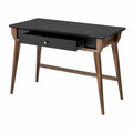 Escritorio rectangular de MDF negro y madera de caucho natural de 120 x 60 x 75 cm con cajón central