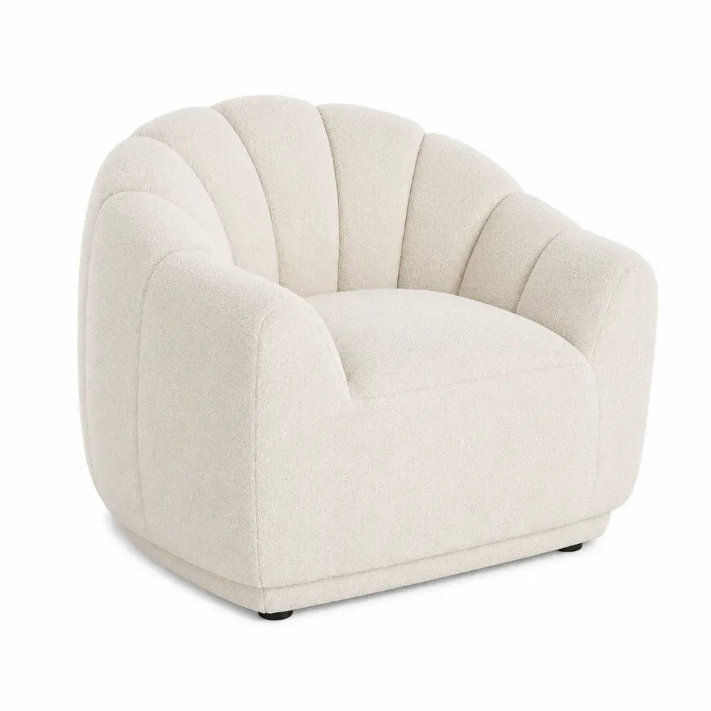 Sillón individual giratorio tapizado en tejido bouclé color crema con base giratoria 85 x 80 x 75 cm