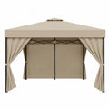 Cenador plegable de exterior 300 x 300 x 260 cm con estructura de acero negro techo de poliéster beige y cortinas laterales