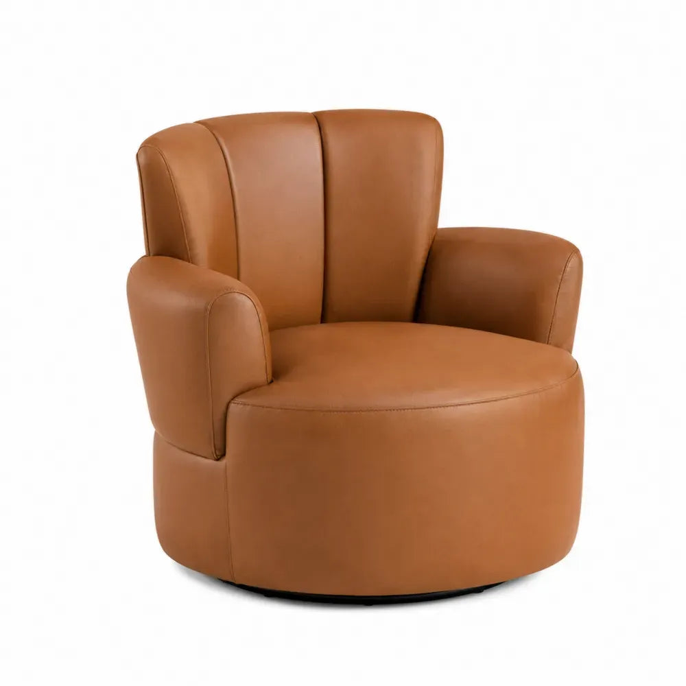 Sillón giratorio tapizado en piel sintética marrón con base giratoria oculta estilo moderno sin dimensiones especificadas