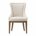 Silla de comedor tapizada en tejido bouclé beige con patas de madera maciza estilo moderno sin dimensiones especificadas