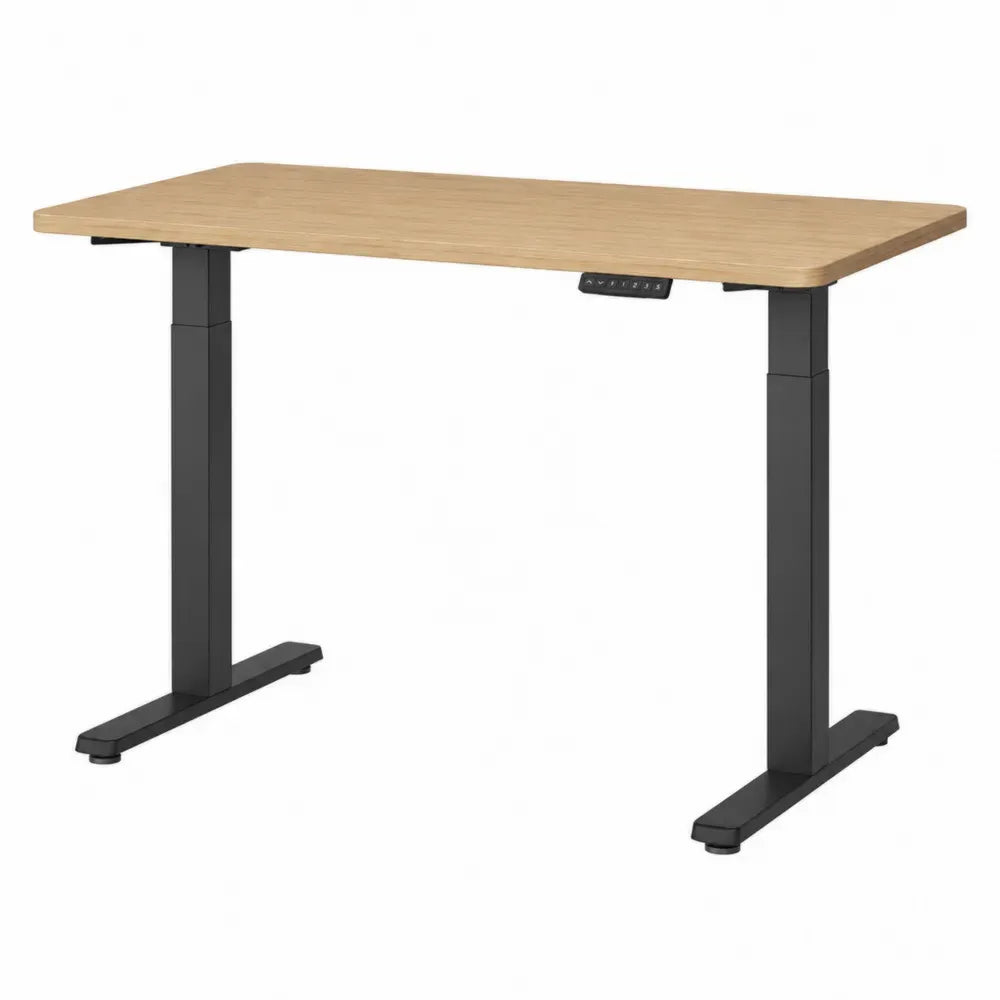 Escritorio elevable eléctrico de oficina de madera MDF con estructura de acero negro tablero efecto madera natural 120 cm largo 60 cm ancho altura regulable 72-118 cm