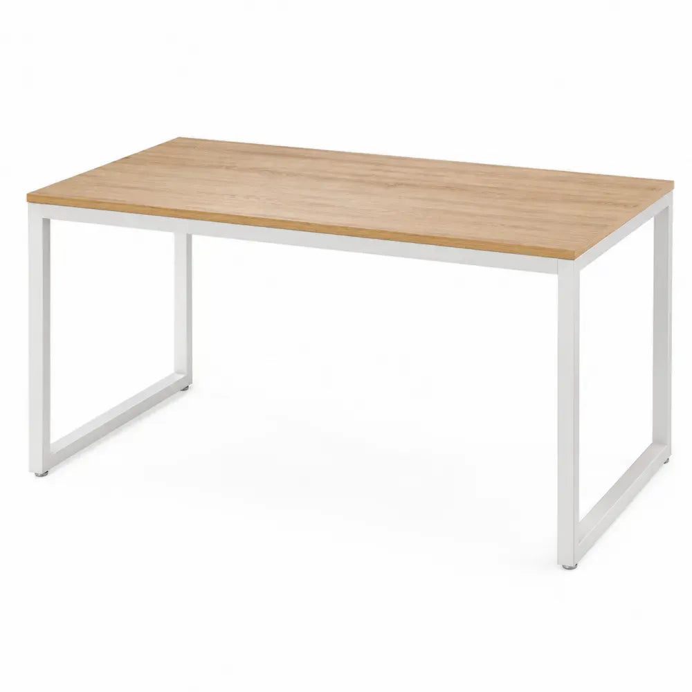 Escritorio de oficina de madera MDF con estructura metálica blanca tablero efecto madera natural 120 cm largo 60 cm ancho 75 cm alto