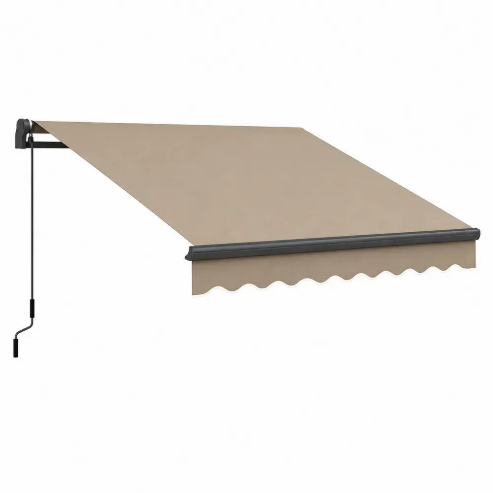 Toldo retráctil manual de pared 300 x 250 cm con manivela estructura de aluminio negro y lona de poliéster beige
