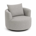 sillón giratorio individual tapizado en tejido de poliéster gris claro con forma redondeada y base metálica negra 80 x 78 x 78 cm