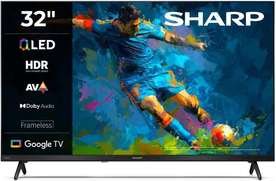 SHARP 32HF3365E, Televizory, Google TV, 32 ′ HD, Bezrámové, 60 Hz, QLED, Google Assistant s mikrofonem, audio, Černá, 2x8, 3.5mm