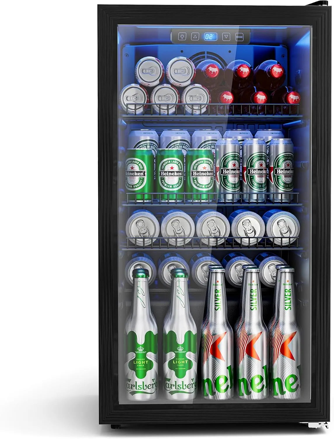 JUMMICO, Nápojové chladničky, 90L Nápoje Lednice s designem Skleněné dveře: 125 Can Kapacita, Nastavitelné, Bílá, 90L