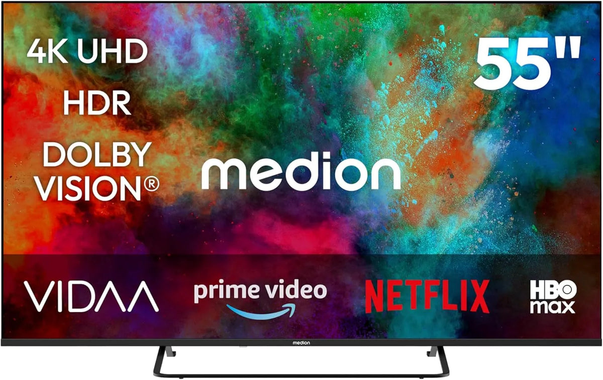 MEDION, Televizory, 138.8 cm (55 palců) TV (Smart TV, Dolby Vision HDR, HBO Max, MagentaTV, Prime, Černá, 138.8 cm, 4K, 840 x 2, Full HD