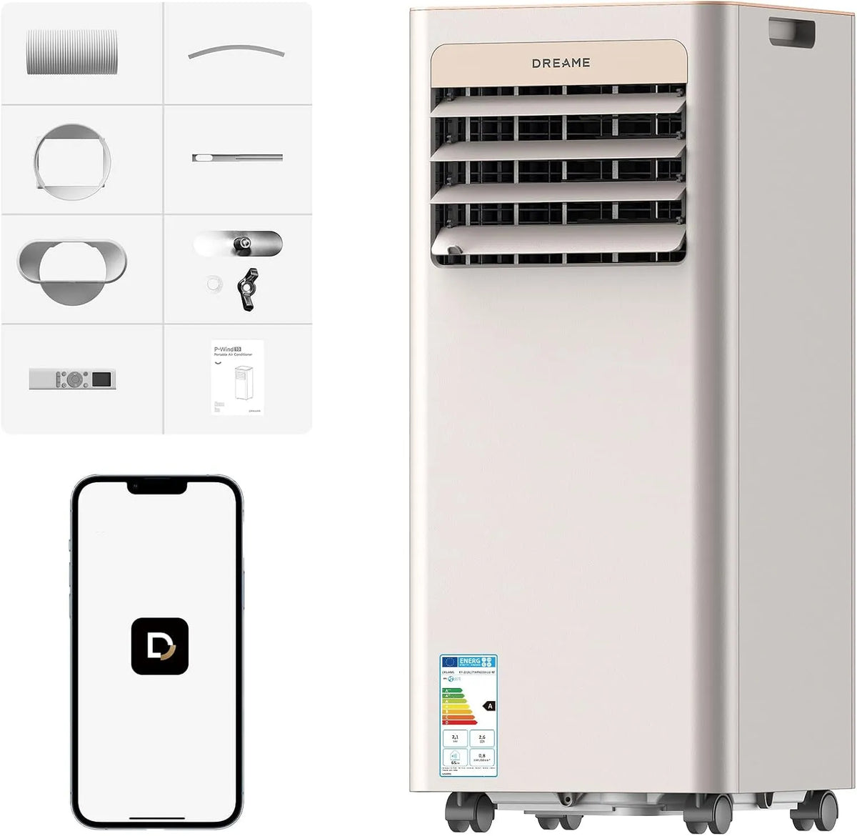 dreame P-Wind10 3-in-1, Mobilní klimatizace, 7000 BTU mobilní klimatizační systém, Bílá, 7000 BTU, 305 x 285 x 700 mm, 3 V