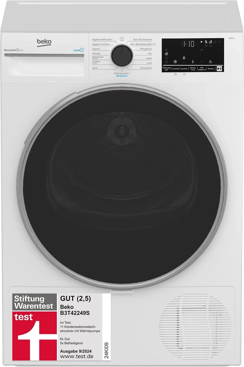 Beko B3T42249S, Sušičky s tepelným čerpadlem, Vysoušeč teplých čerpadel, sušička oblečení, 8 kg, alergická, hygienické sušení a, Bílá