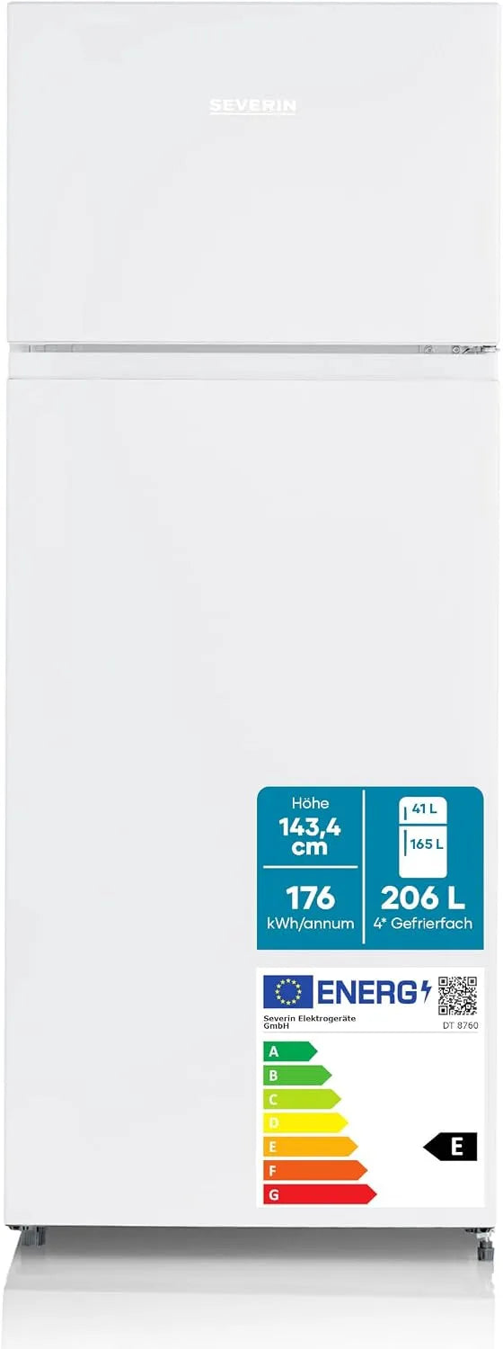 SEVERIN, Chladničky, dvojité dveře lednice / mrazák, 2 x výška nastavitelné plochy, velká zeleninová, Bílá, 40 dB, 206 L, 8760 V, 176 kW