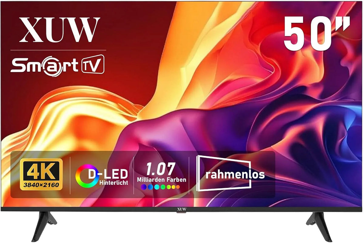 XUW DVB-T2/S2 DVB-T2, Televizory, 50 palců UHD 4K Smart TV, D- LED podsvícení TV, bezbariérový design, HDMI USB /, Černá, 4K