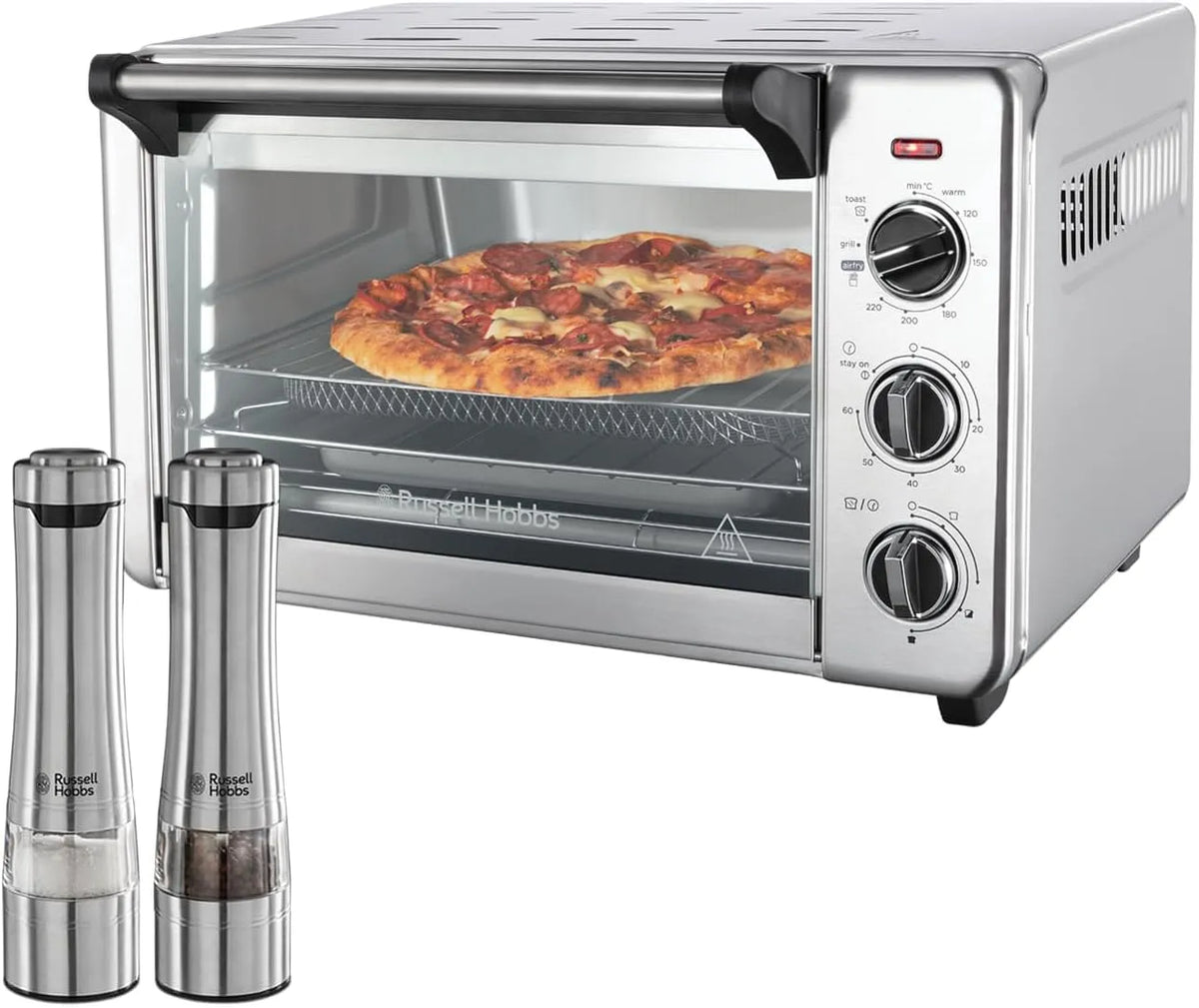 Russell Hobbs 5-in-1, Mini trouby, 2er Bundle Set: Airfrier [: Hot Air frier, mini trouba, gril, toustovač, funkce, Stříbrná, 400g, 12 ', 20 l