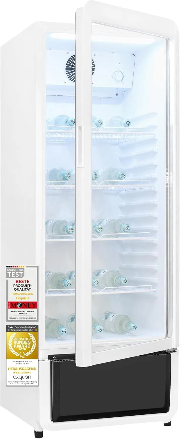Exquisit, Nápojové chladničky, Expresní Nápoje Lednice 240 l - Skleněná lednička s LED & recirkulací vzduchu, Bílá, 240 l, 610 kW