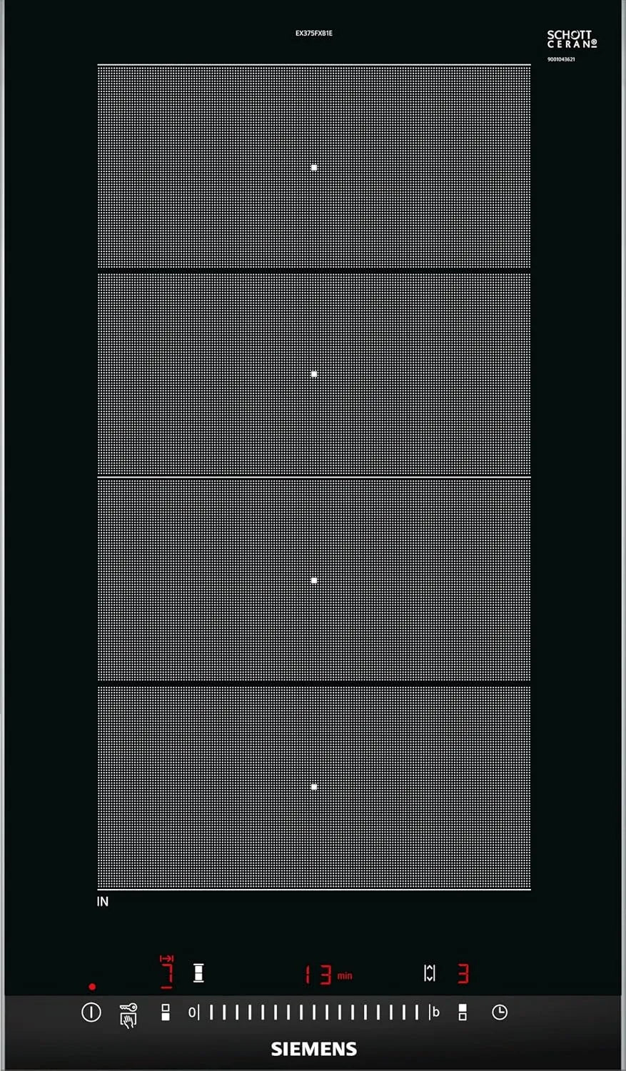 Siemens EX375FXB1E, Varné desky, IQ 700 Domino Induction Cooktop, 30 cm široký, varioInduction volnoběh prostor, Černá, 30 cm