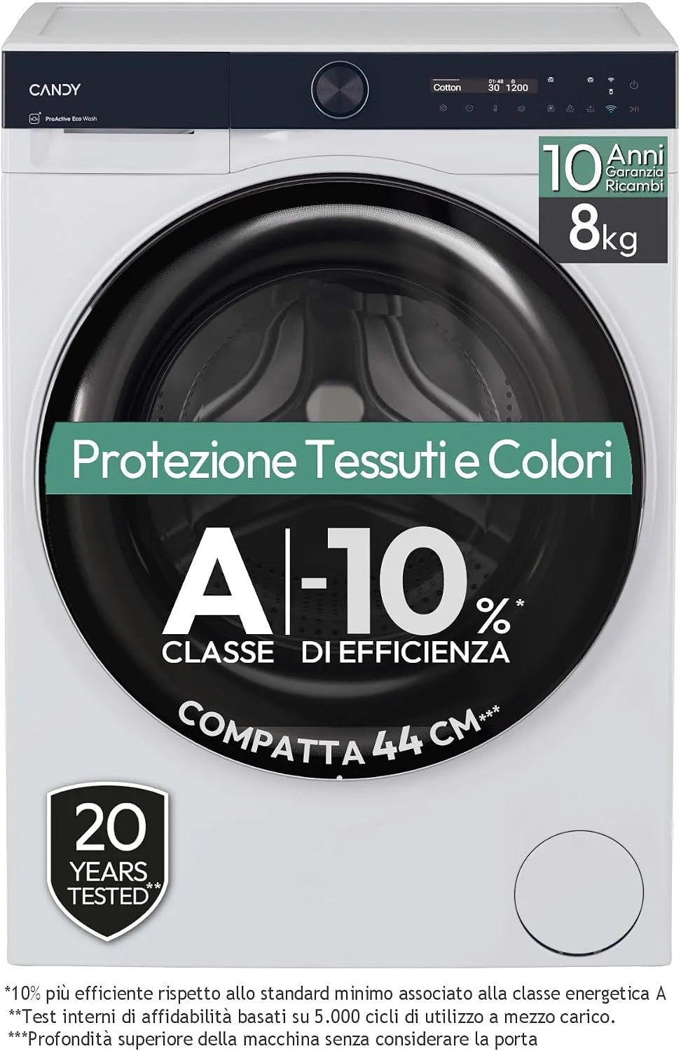 CANDY A-10 48SB6-S, Pračky, ProWash 700 pračka 8 kg, volné vysouvání, přední nakladač, třída %, 1400 otáček, Bílá, 8 kg, 85 x 60 x 49 cm