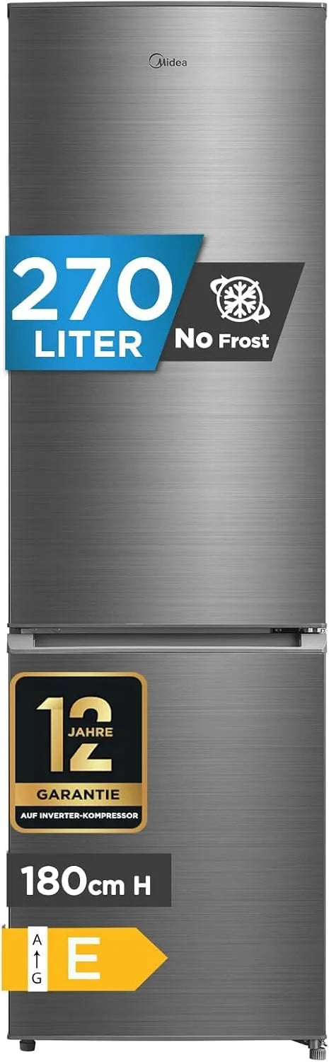 Midea, Kombinované chladničky s mrazákem, 270L lednička s mrazákem (-24 ° C), Total Nofrost, 180cm, 41dB, Bílá, 270L, 199L