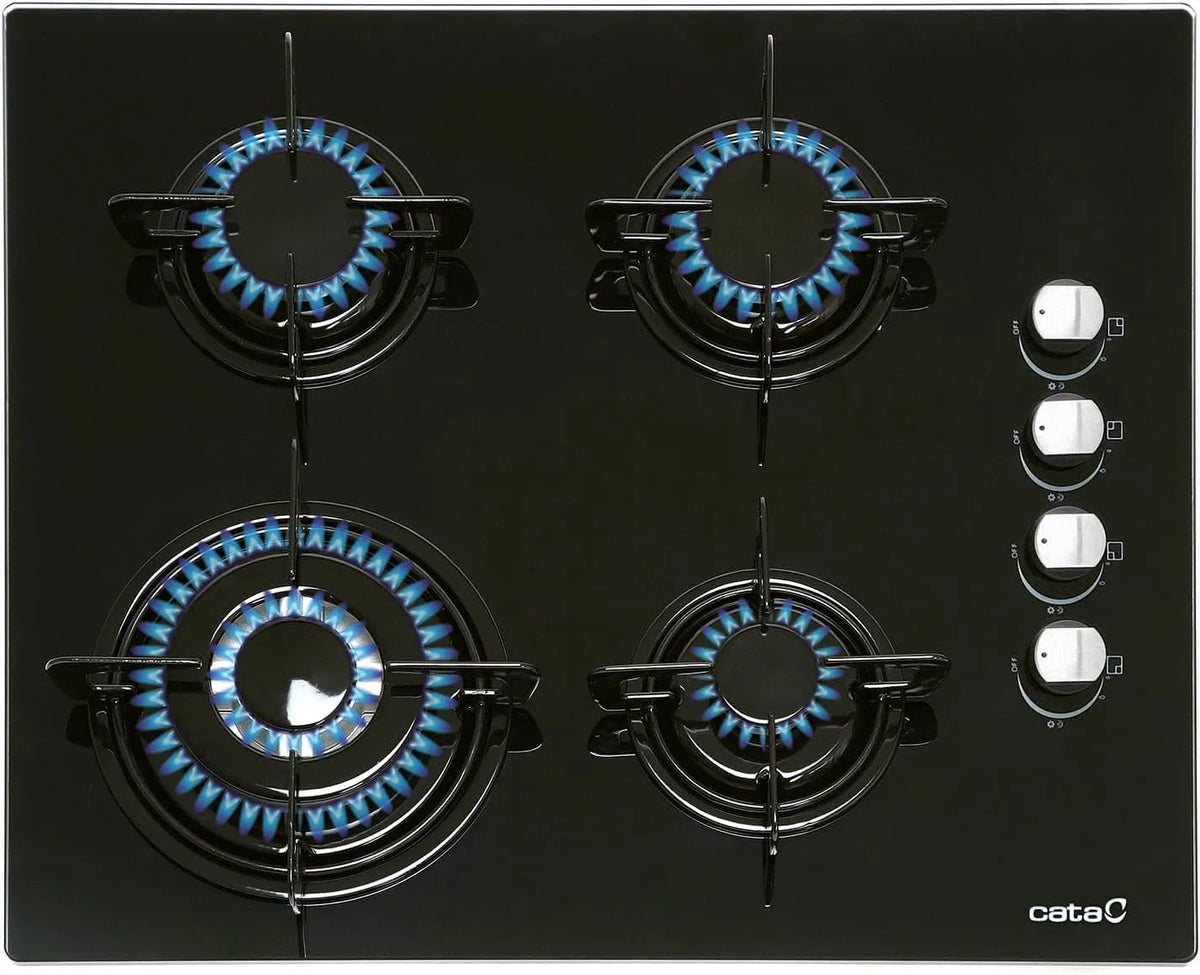 CATA, Varné desky, Gas Kochfeld CIB 6031 BK - 59cm Skleněný plynový sporák, 4 zóny vaření, Černá, 59cm, 3, 5kW, 1, 75 kW, 1 kW