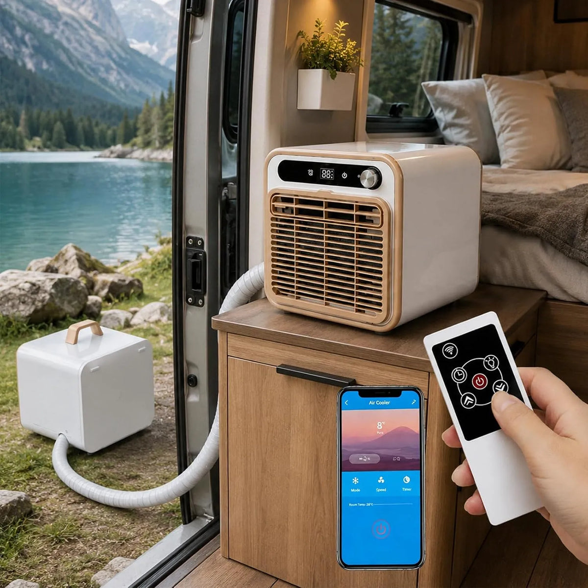 agreilduite 2m-Pipe, Mobilní klimatizace, Campervan Klimatizace, Lehké Split Lednice s více Možnosti napájení a App, Bílá, 24V, 48V, 3500W