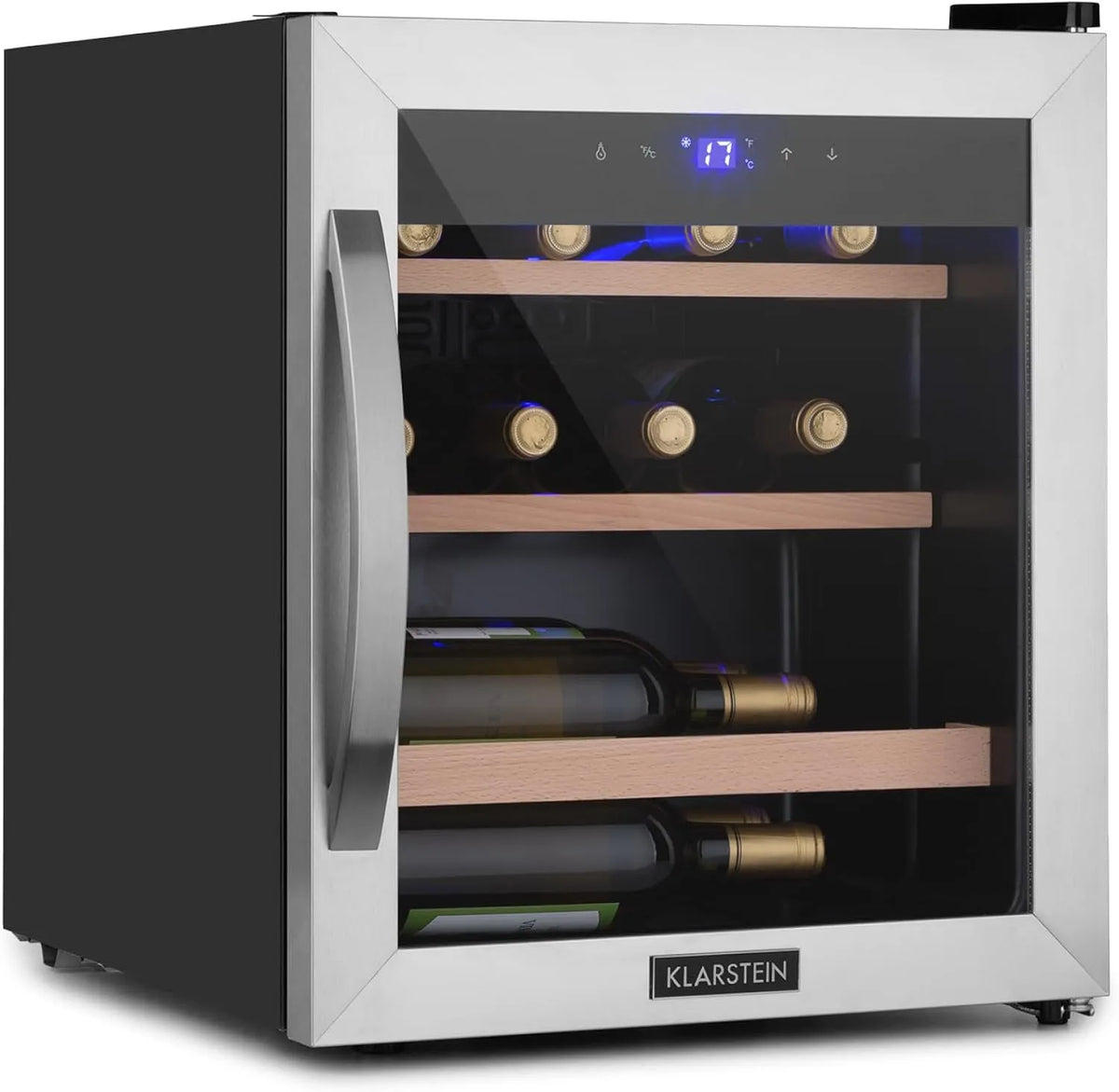 Klarstein, Nápojové chladničky, Lednička na víno Clearstone, lednice na lednici úzká, lednička na skleněné dveře, Černá, 12 l, 46l