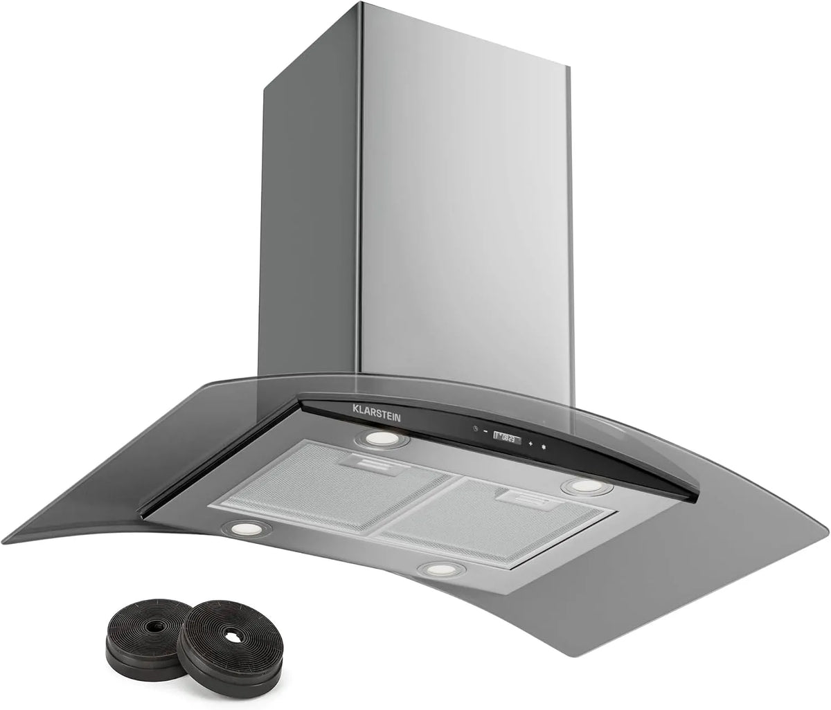 Klarstein, Nástěnné digestoře, rozsah kapota 90cm, výfukové vzduchové kapoty s dishwasher- fixní filtr, LED, Černá / stříbrná, 90cm