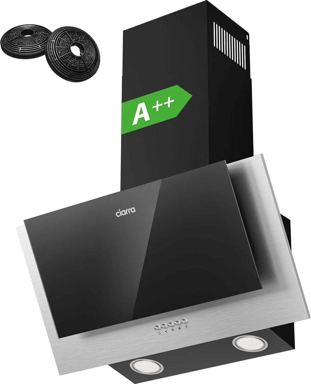 CIARRA CBCB6736C CB66736C, Nástěnné digestoře, rozsah kapoty 60 cm Bezhlavá kapota, Černá / stříbrná, 60 cm, 57 dB, 002X2, 078W