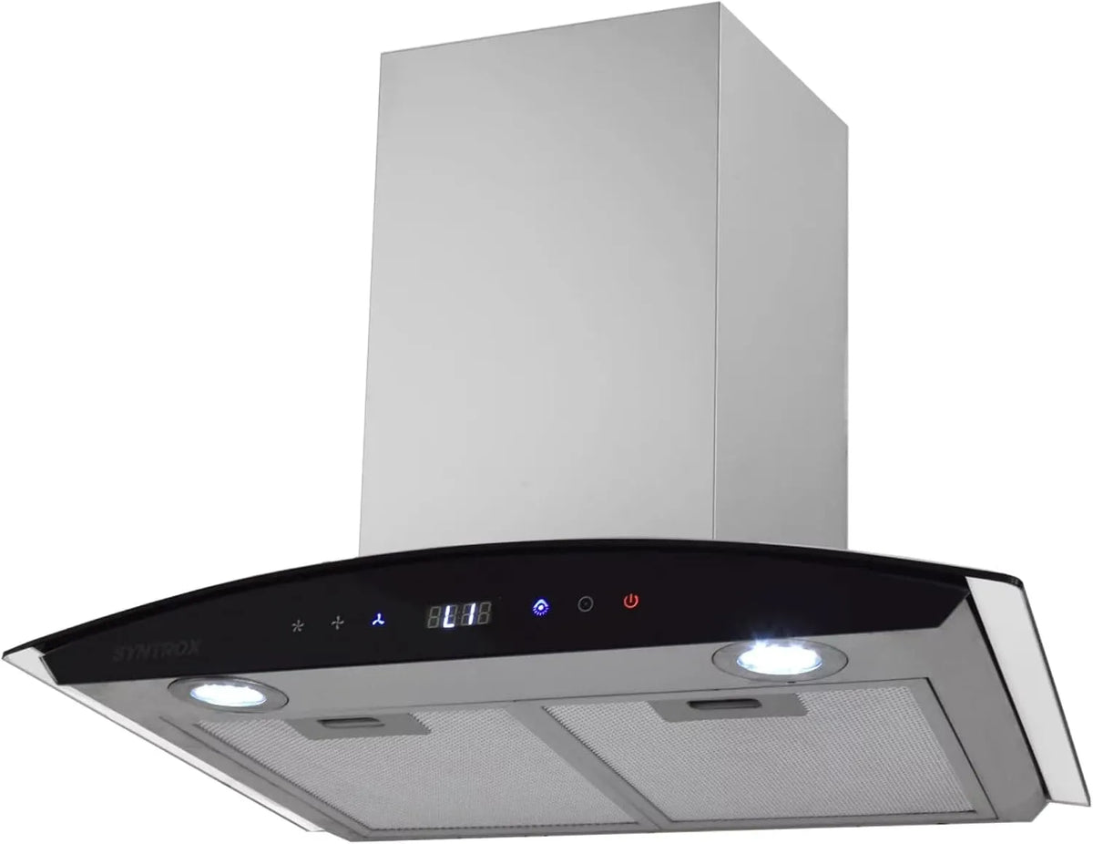 Syntrox Germany, Ostrůvkové digestoře, Syntrox Německo sortiment kapuce 60 cm s dotykovým displem, moderní vaření, Černá / stříbrná, 60 cm