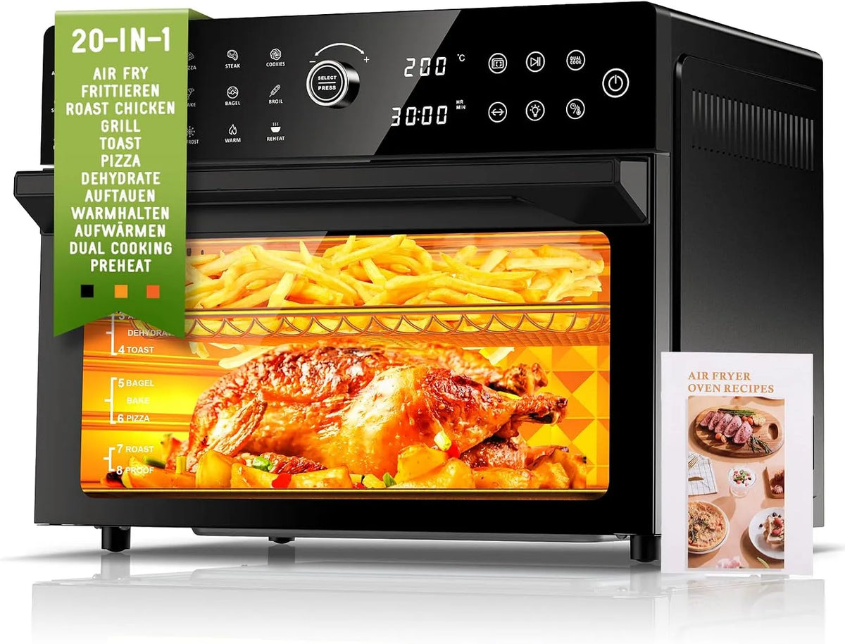 cookwise, Horkovzdušné fritézy, 30L Hot Air frier XXL Mini trouba s LED touchscreen, Mini trouba s cirkulujícím, Černá / stříbrná, 30L, 1800W
