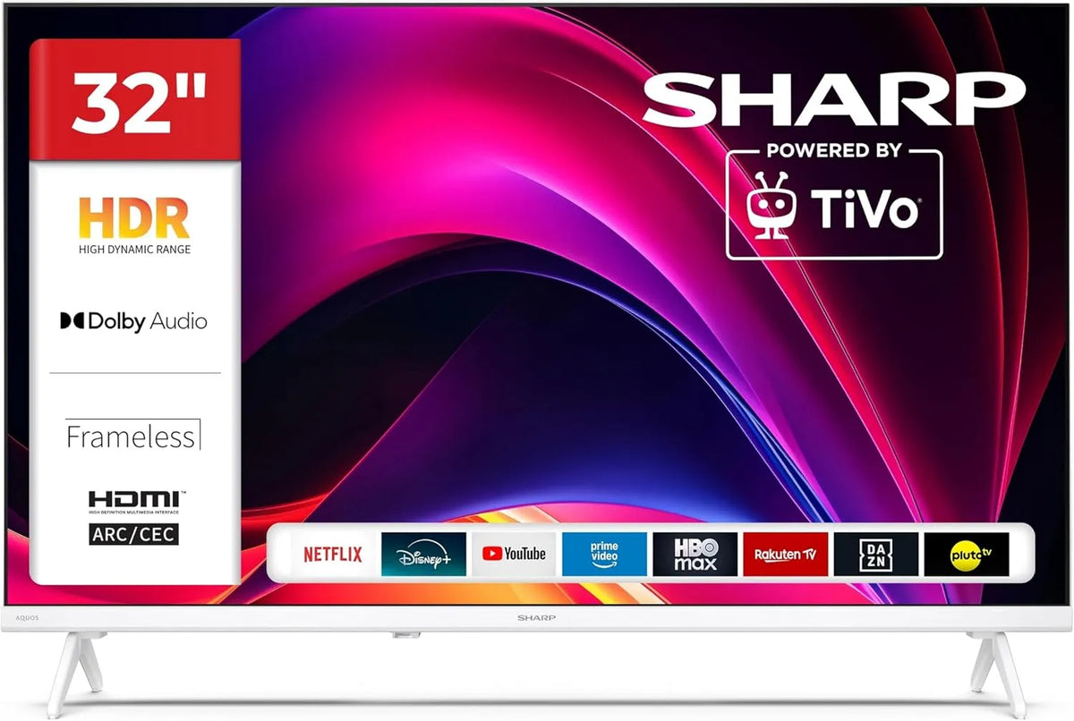 SHARP 32HE2745EW, Přenosné televizory, TV 32 palců Smart TV s HD- ready rozlišením a HDR, Černá, 80 cm