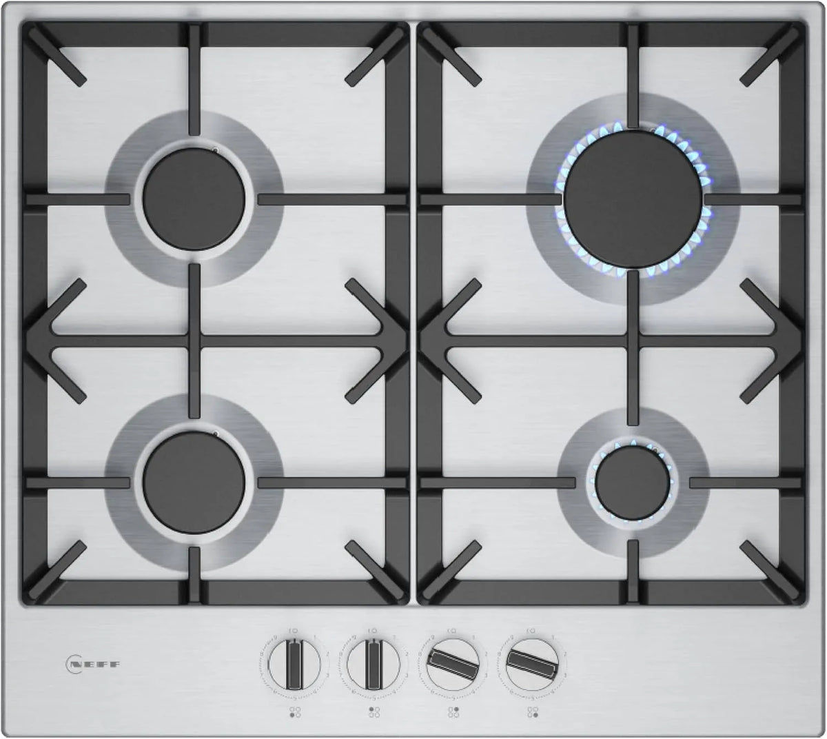 Neff T26CIP8N0, Varné desky, N 70, plynová varná deska, 60 cm, FlameSelect, Kovové roury, Litinový nosič, Stříbrná, 3 kW, 7, 5 kW