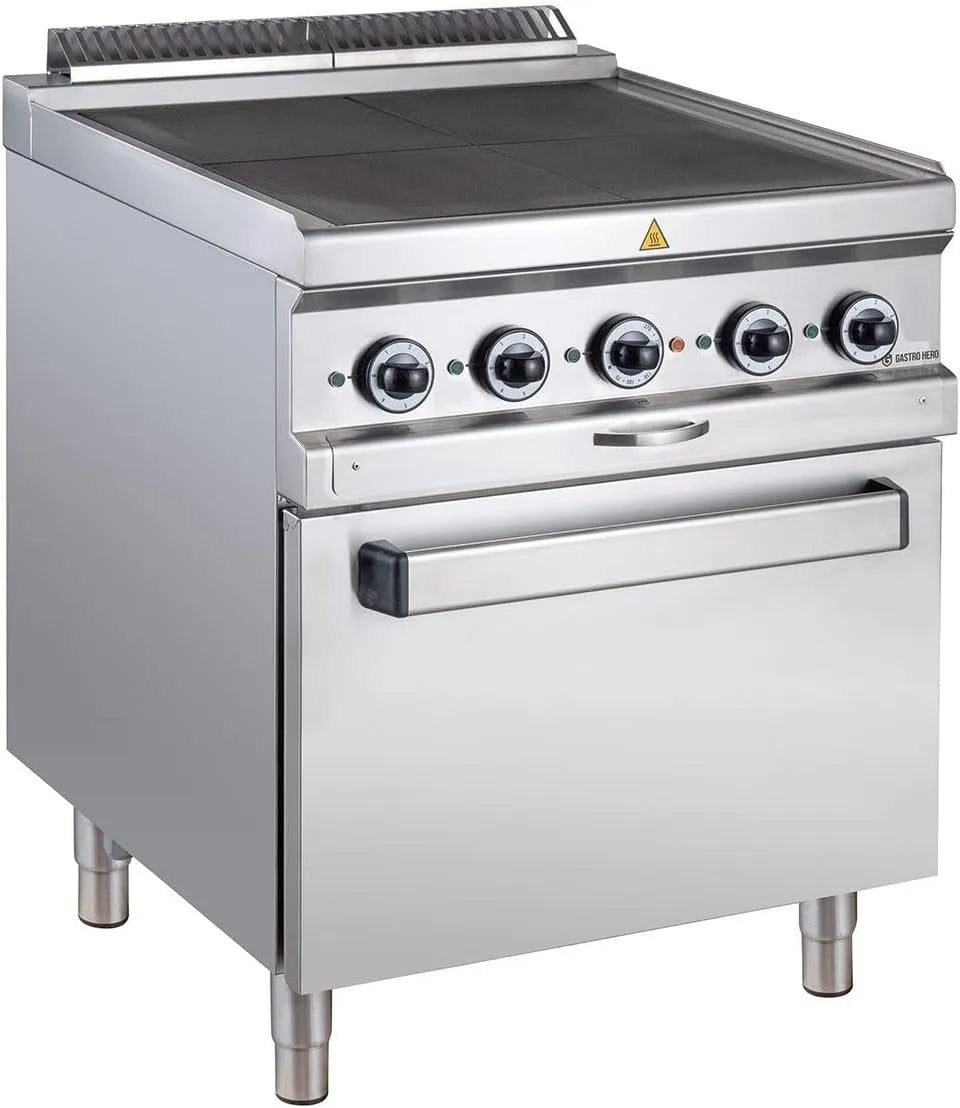 GastroHero D77E4FVPQ, Sporáky, Elektrický sporák s elektrickou troubou, nerezová ocel, Stříbrná, 2, 5 kW, 6 kW, 12, 3 G