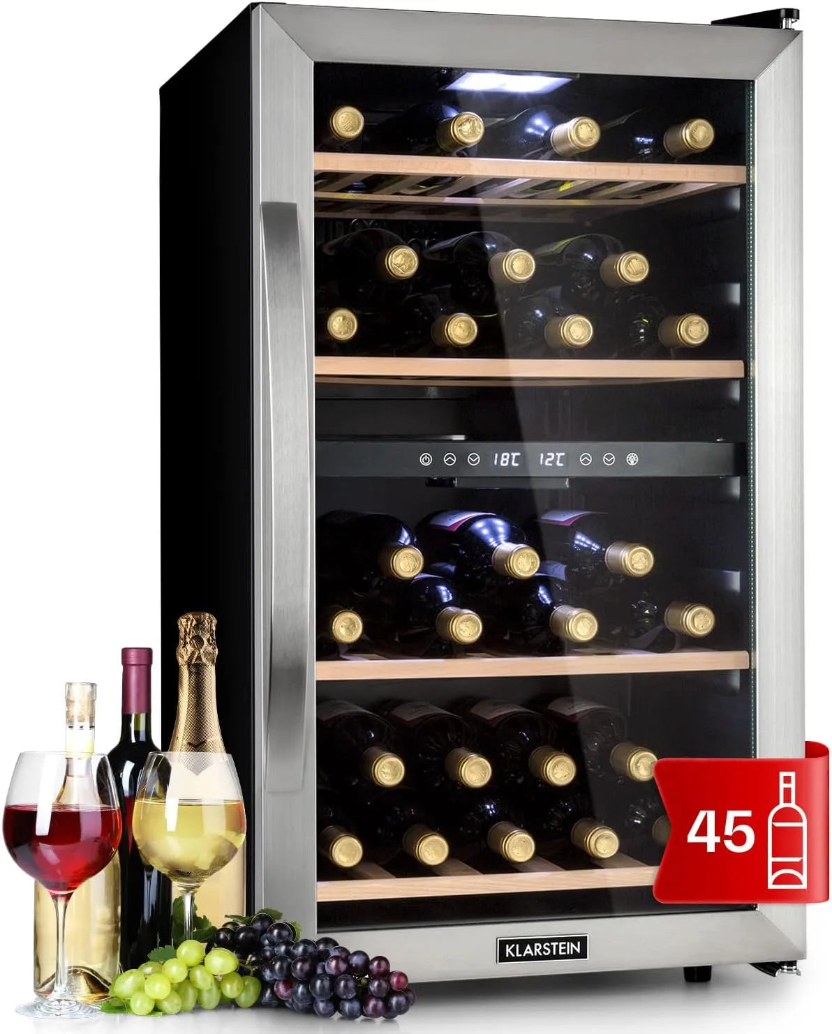 Klarstein, Nápojové chladničky, Clearstein Lednička na víno, Nápoje Lednička Úzký, Skleněná-Dveře Lednice, Černá, 45 L, 118 l, 90 W, 40 dB
