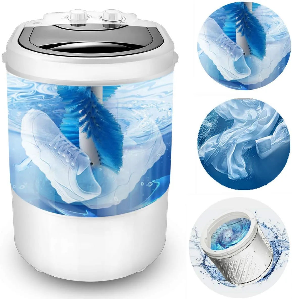 MISMORI, Přenosné pračky, Přenosná mini pračka, poloautomatická, tři funkce pro pračky obuvi, oblečení, Bílá, 4, 5 kg