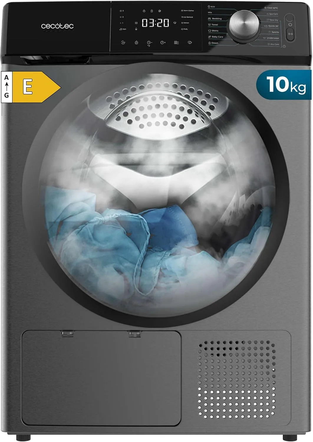 Cecotec, Sušičky s tepelným čerpadlem, bubnové sušička tepelného čerpadla 10 kg Bolero Dresscode Dry 10355 Steel., Stříbrná, 10 kg