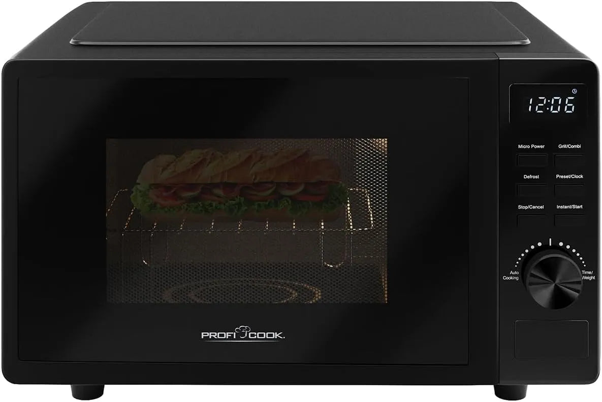 Profi Cook, Mikrovlnné trouby s grilem, ProfiCook Mikrovlnná trouba s grilem 20L, Černá / stříbrná, 20L, 700 w, 800 w, 23 x 20 cm