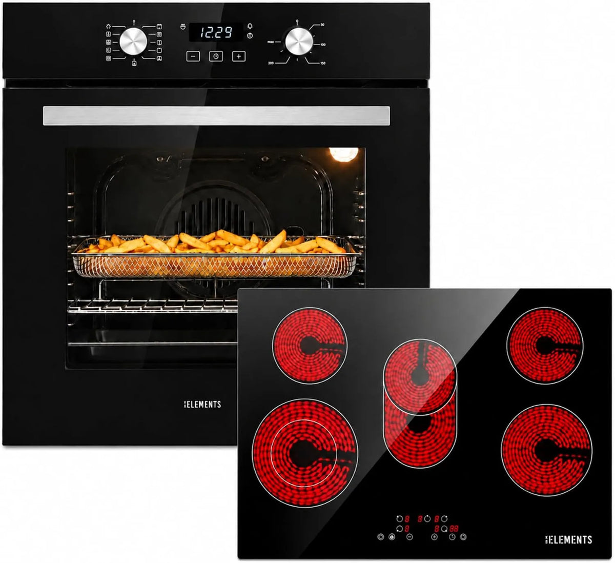 KB ELEMENTS, Sety sporáku a trouby, Autonomní sporák 60 cm - built- in trouba s Air Fry & Steam Clean, skleněné, Černá, 60 cm, 77 cm, 3000 W