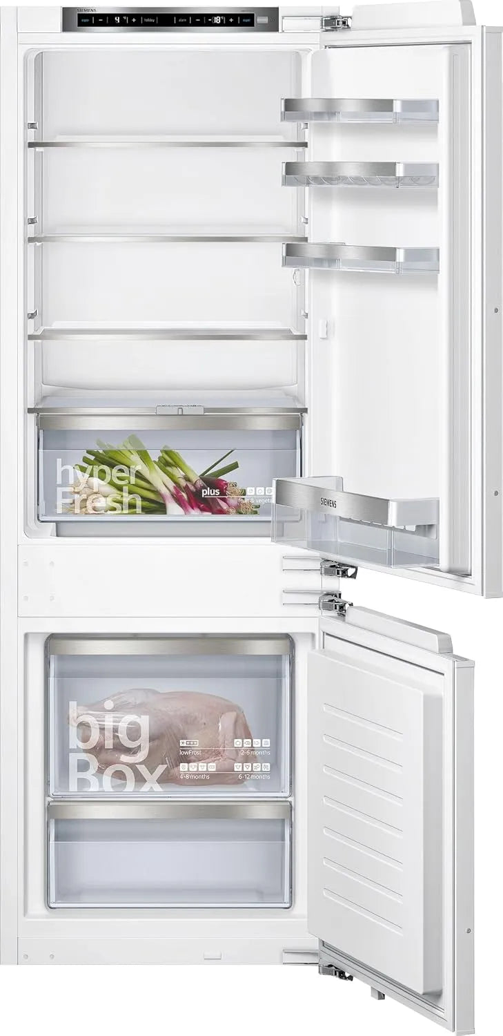 Siemens KI77SXFE0 iQ500, Kombinované chladničky s mrazákem, built- in chladničko- mrazák kombinace, 158 x 56 cm niche, 169 L chlazení & 62 L, Bílá