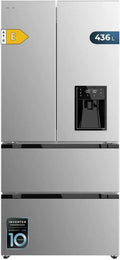 Cecotec 436WD, Chladničky, Lednice s francouzskými dveřmi 436L - Vodní dávkovač - Bolero CoolMarket FD Inox, Stříbrná, 436L, 436W, 183 cm