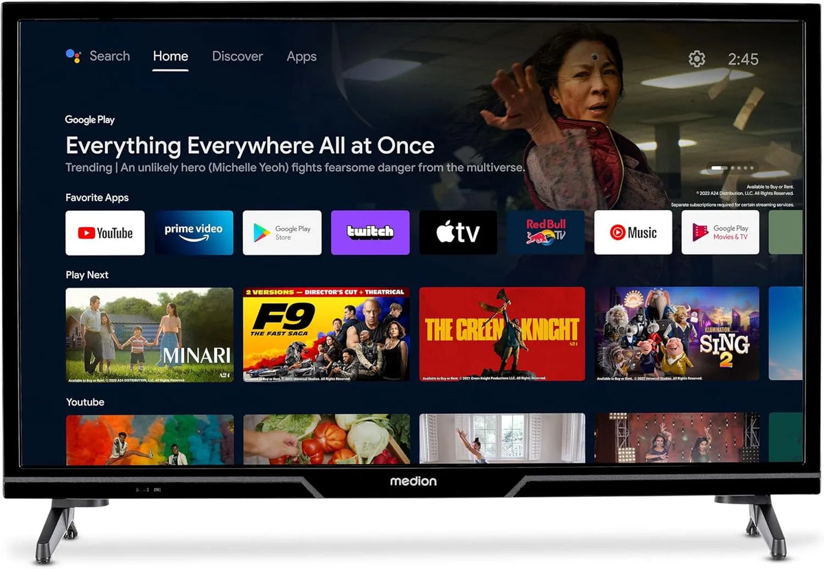 MEDION P12431, Televizory, (MD 29240) 59.8 cm (24 palců) HD TV (Android TV, Smart TV, HDR, Netflix, Prime, Černá, 59.8 cm