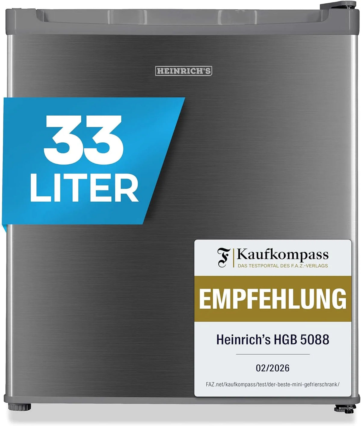 Heinrich´s, Mini mrazničky, Heinrichův mini mrazák 33 L, kompaktní, klid 39 dB, do -18 ° C, Inox, Stříbrná, 33 L, 39 dB, 148 kW, 47.0 cm