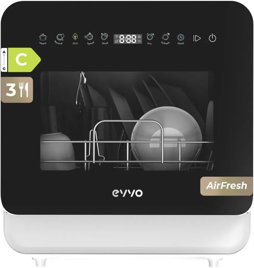 EVVO, Stolní myčky nádobí, Mini D Trip 3 - Kompaktní myčka nádobí, 3 stropy, Energetická třída C, 6, Bílá, 45 cm