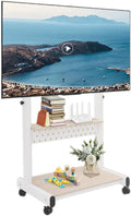EUAIIPull, TV stolky a nízké skříňky, TV Stojan Rolling Bar Univerzální Podlaha TV Mount Nošení 100kg Výška, Bílá, 100kg, 128.5 cm, 220.46l
