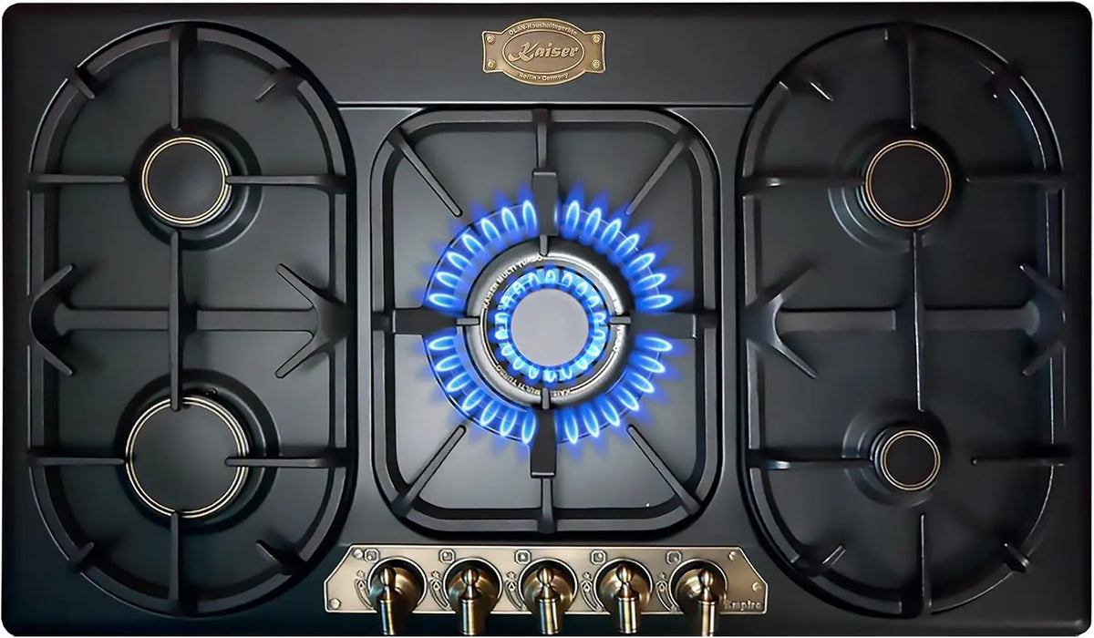 Kaiser, Varné desky, Gaskochfeld 90 cm KG 9325 Em Turbo Wokbrenner, Retro Empire Gas Kochfeld 5, Černá, 90 cm, 5 v, 3, 8 kW, 9325 G