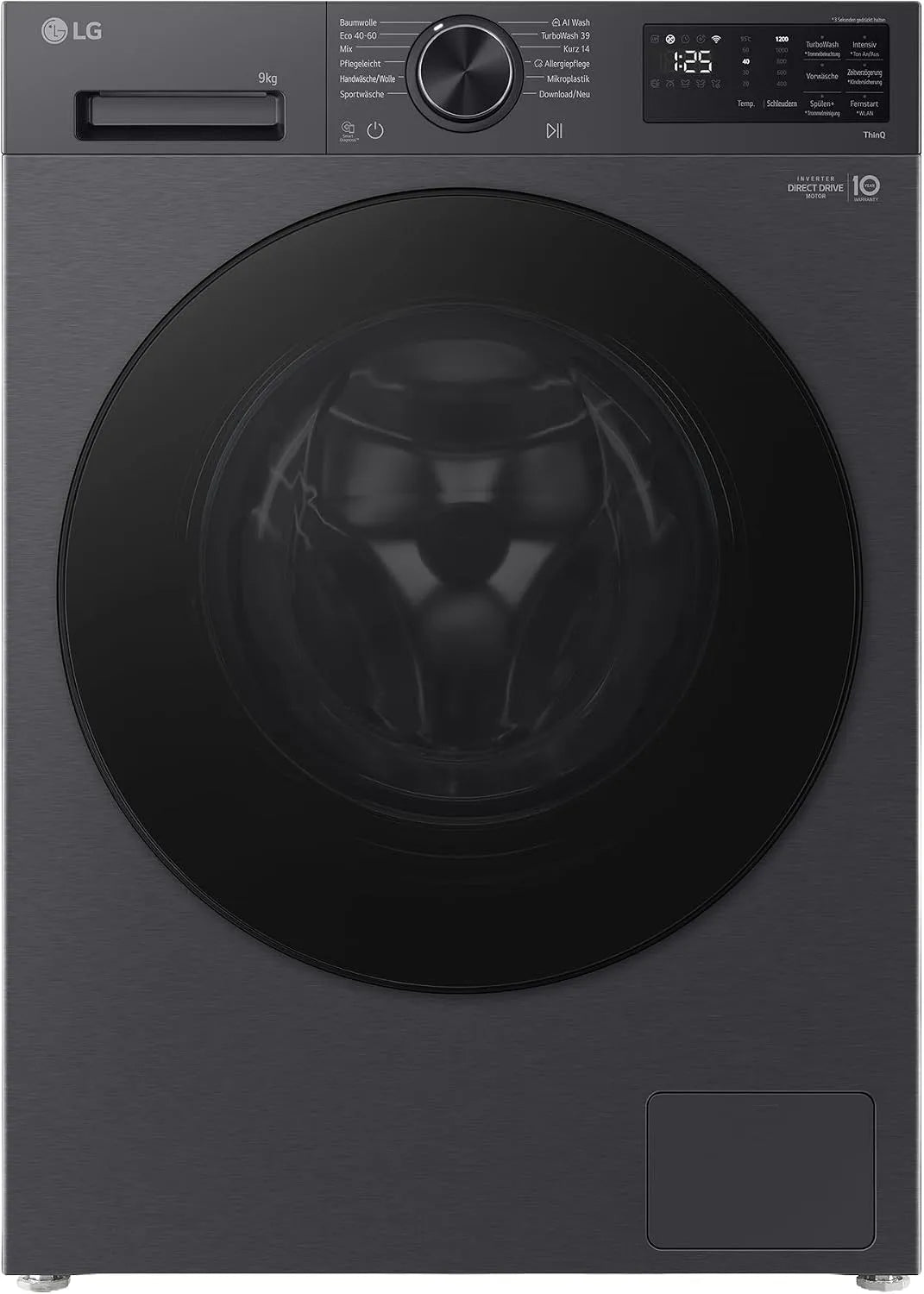 LG F2X7SLIM9B, Pračky, pračka, přední nakladač, 9 kg, parní funkce, AI Wash, Inverter Direct Drive, Černá, 2X7, 53, 5 cm