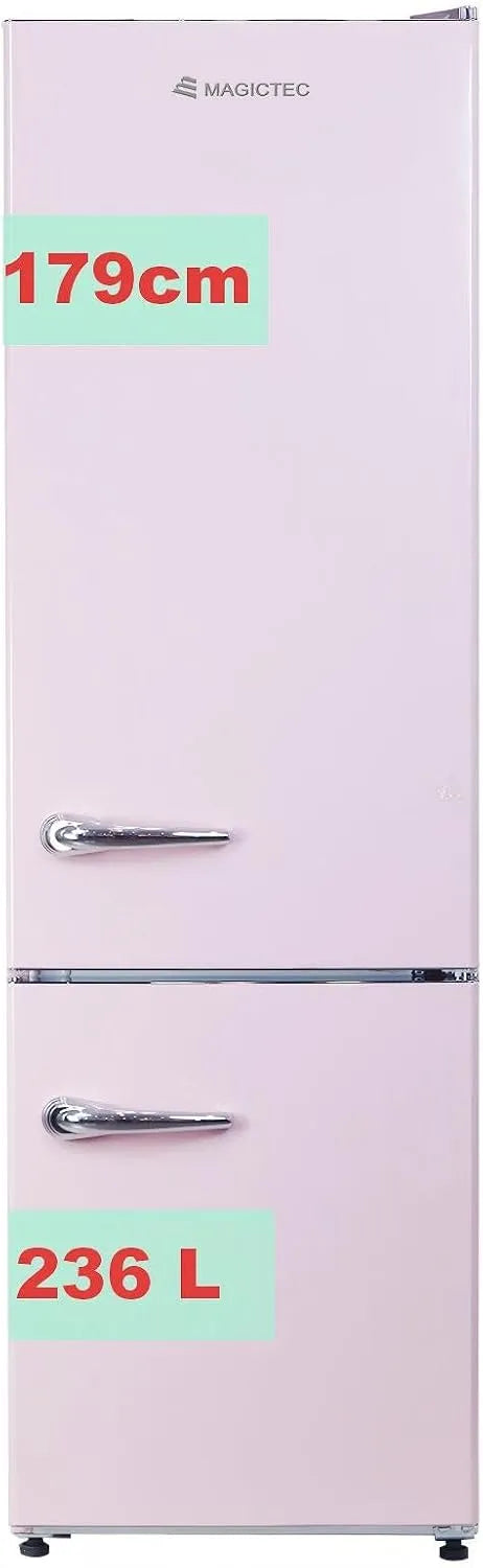 magictec 168L/68L, Kombinované chladničky s mrazákem, Retro Lednice s mrazákem Vintage 179cm, celkem NoFrost Plus, 236L (168L / 68L, Bílá, 168L