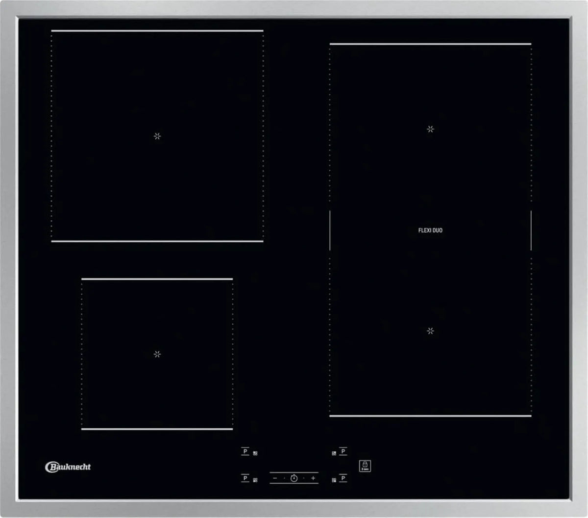 Bauknecht 1760C, Varné desky, BU FT Ceran Kochfeld s indukcí, ovládaný sporákem - 4 zóny vaření - Flexi Duo, Stříbro / Černá, 4 x 57, 7 x 50