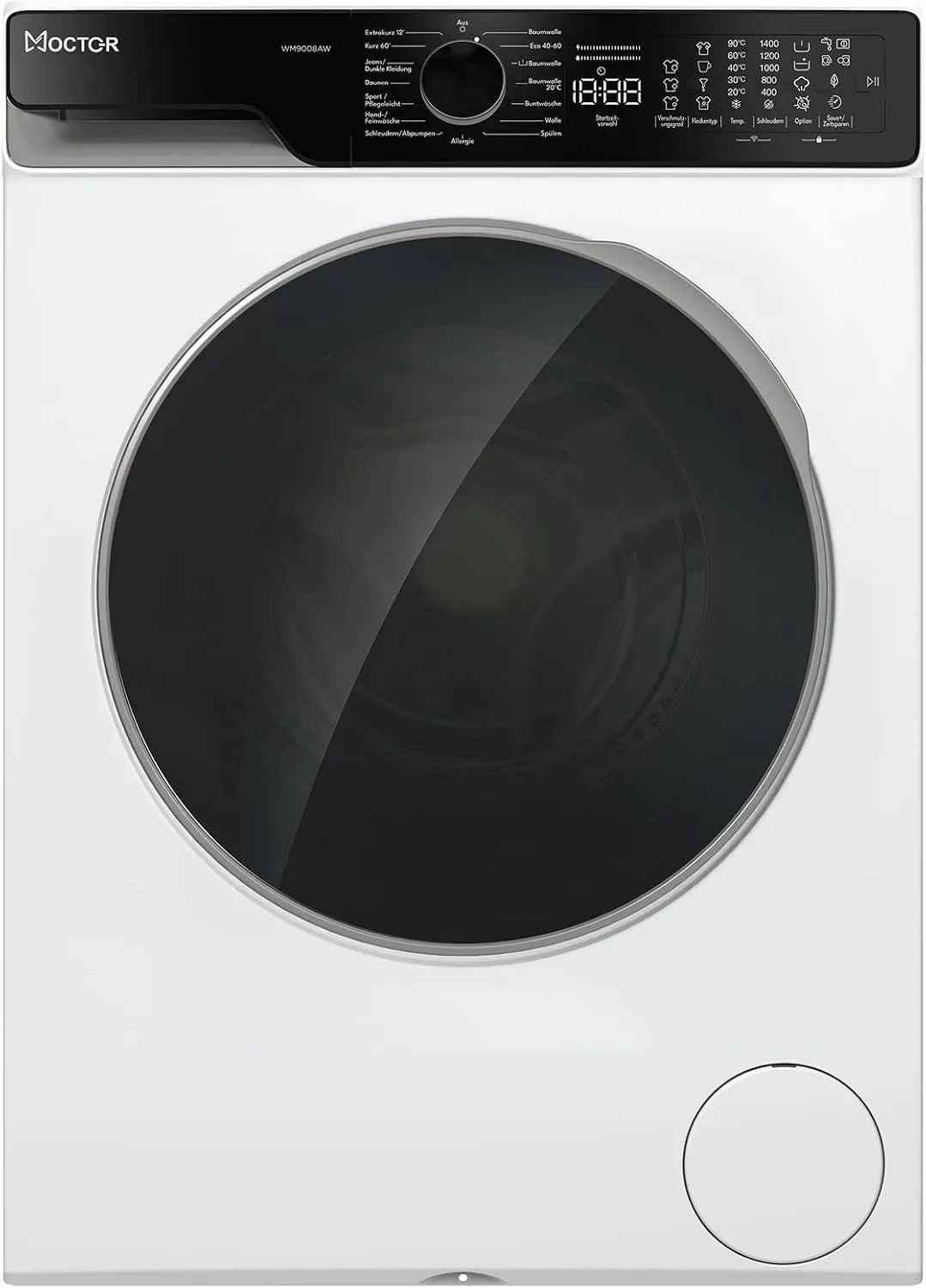 Moctor WM9008AW, Pračky, pračka, 8 kg, Smart provoz s WI-FI, app, mikrovlákna filtr, tlumicí funkce, Bílá, 55 l, 15 mm, 160 cm