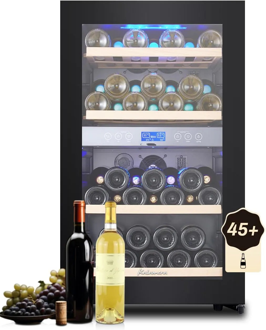 Kalamera C/10-18 KRC-120BFG, Vestavné vinotéky, 120Liter víno lednice 2 zóny, 45 lahví, 120 litrů, velký LCD displej, teplotní, Černá, 120L, 45 l