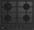 Beko 4-flammig HILG64325SDX, Varné desky, Plynová varná deska, 4- plamen, 60 x 52 cm, černá, 60 cm, 7400 W, 240 V